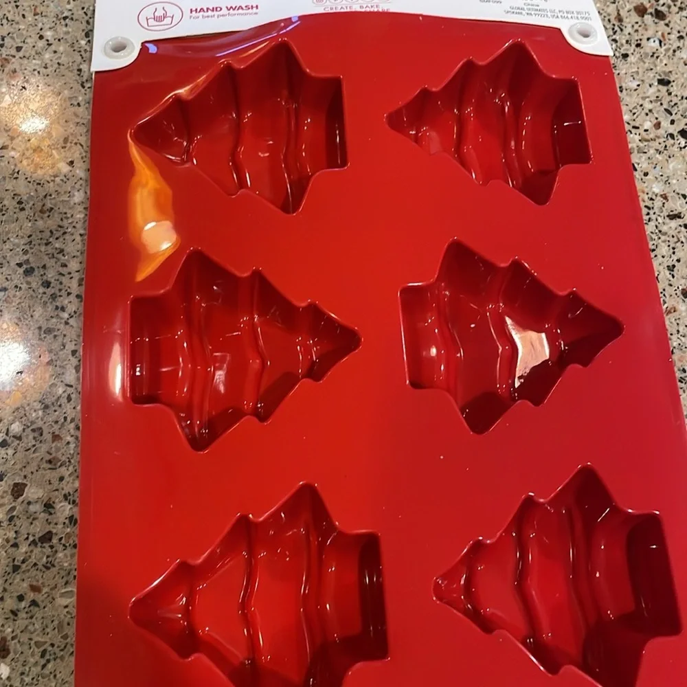 Fat Daddios Baking Molds Set 3 Pieces Red Silicone 24 Christmas Trees Candy NEW